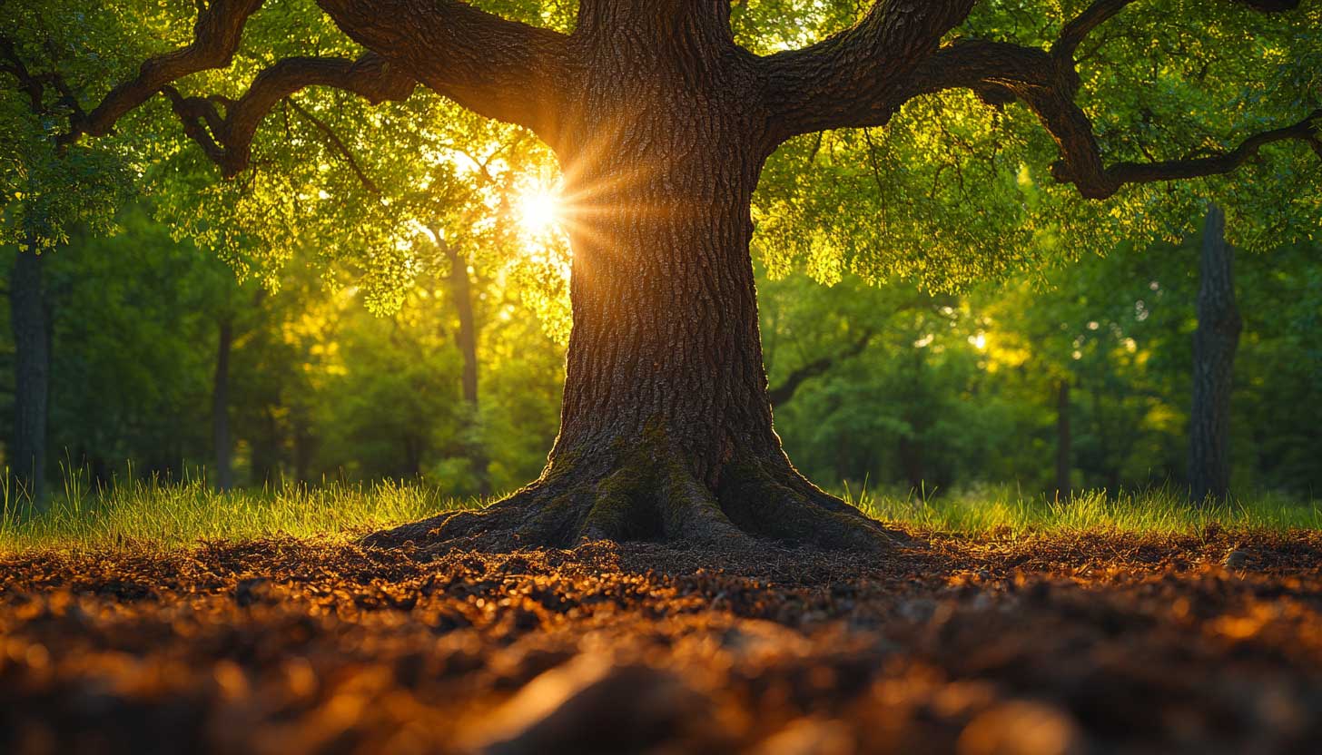 A healthy tree standing tall with sunlight shining through its branches, symbolizing the beauty and importance of proper tree care.